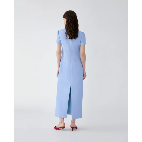 Carolina Herrera Hydrangea-Embroidered Midi Dress in Cloudy Blue Mult, view 3