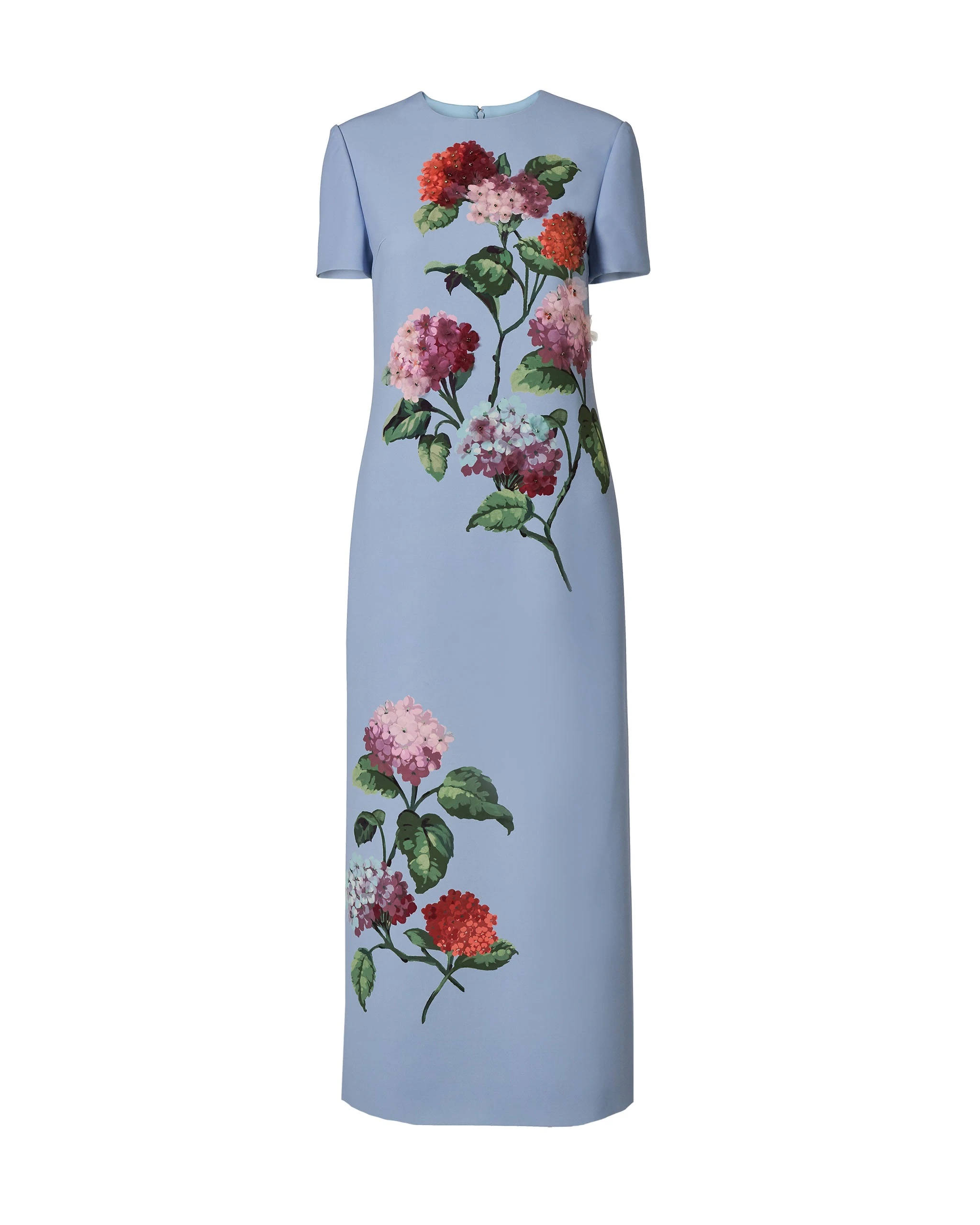Carolina Herrera Hydrangea-Embroidered Midi Dress in Cloudy Blue Mult | Dresses | Coveti Carolina Herrera Hydrangea-Embroidered Midi Dress in Cloudy Blue Mult