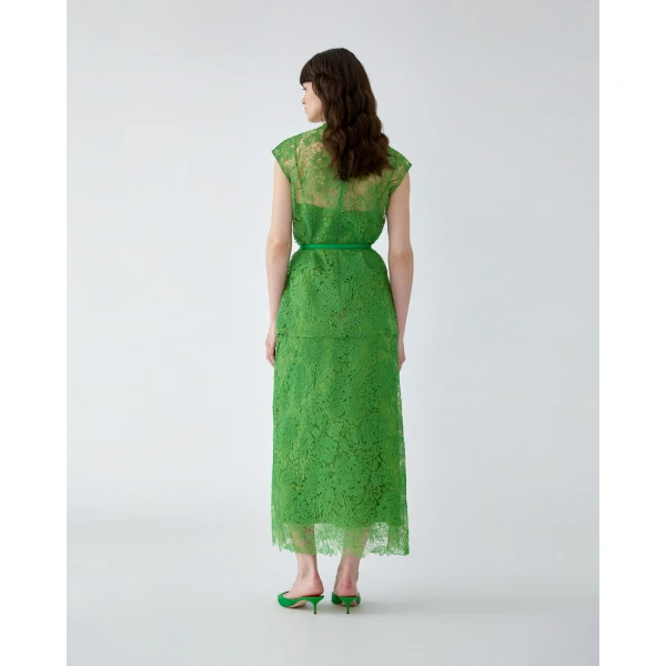 Carolina Herrera Hydrangea Lace Belted Top in Lawn Green, view 3