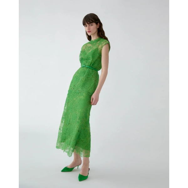 Carolina Herrera Hydrangea Lace Belted Top in Lawn Green, view 4