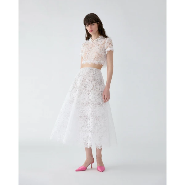 Carolina Herrera Hydrangea Lace Cropped Top in White, view 2