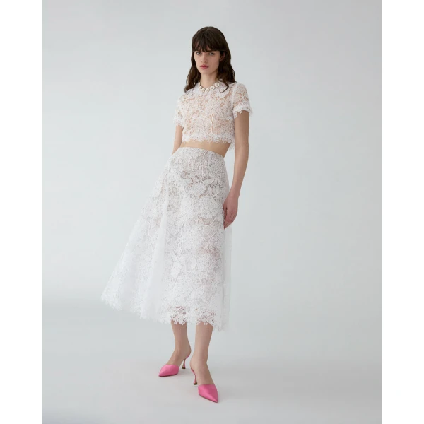 Carolina Herrera Hydrangea Lace Cropped Top in White, view 4