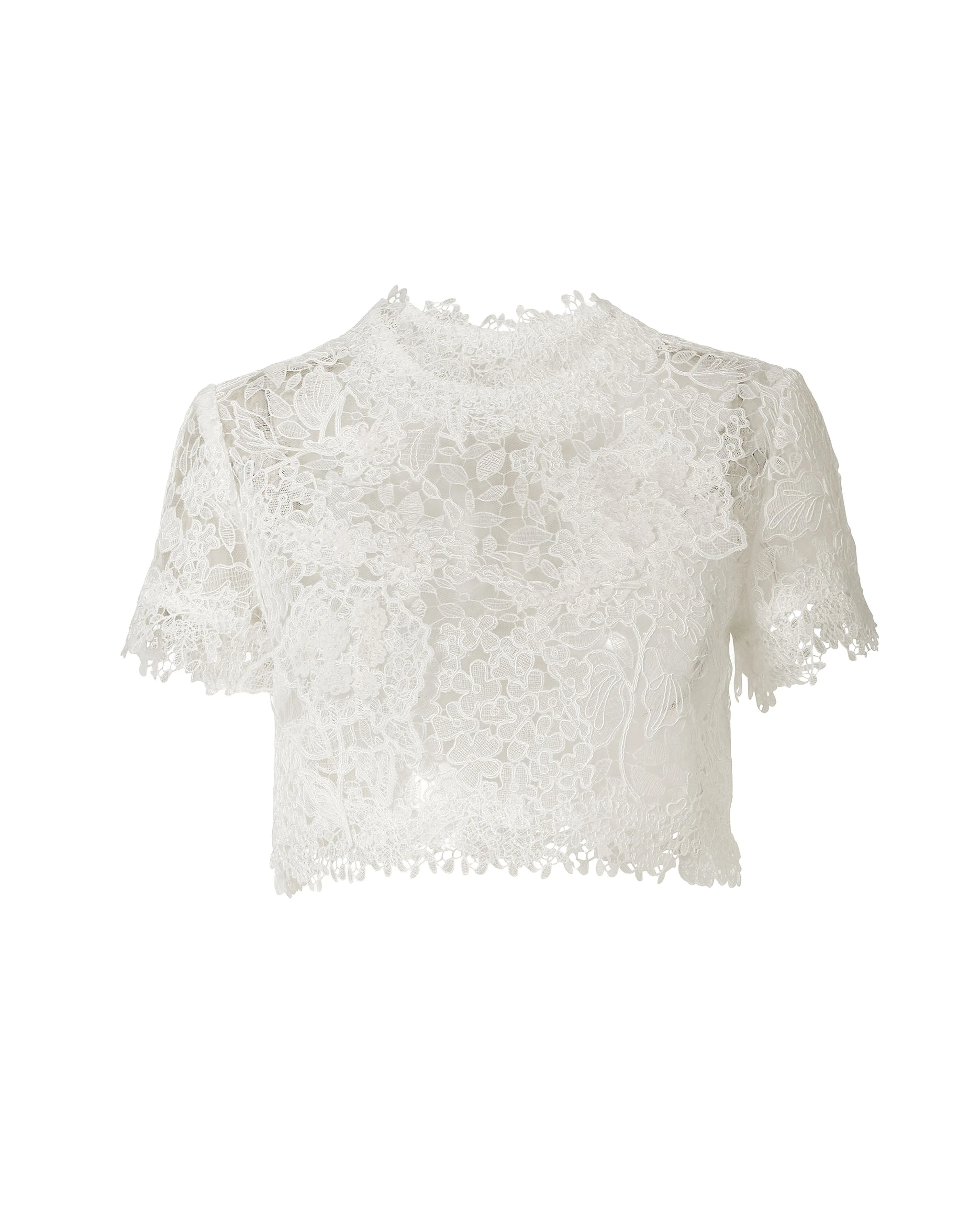 Carolina Herrera Hydrangea Lace Cropped Top in White | Tops | Coveti Carolina Herrera Hydrangea Lace Cropped Top in White