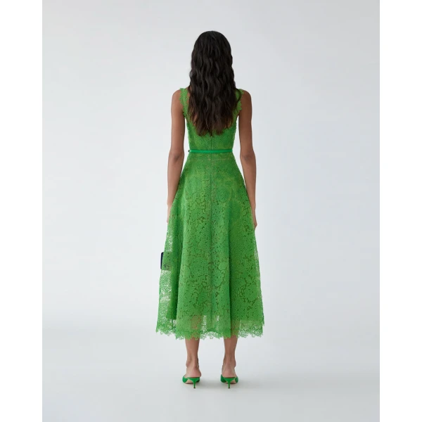 Carolina Herrera Hydrangea Lace Midi Dress in Lawn Green, view 3