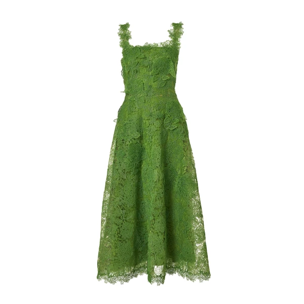 Hydrangea Lace Midi Dress in Lawn Green