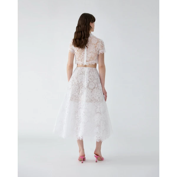 Carolina Herrera Hydrangea Lace Midi Skirt in White, view 3