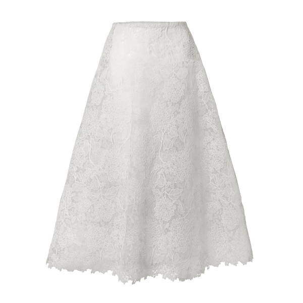 Carolina Herrera Hydrangea Lace Midi Skirt in White