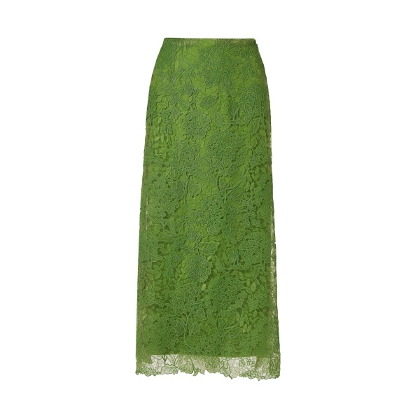 Carolina Herrera Hydrangea Lace Midi Slip Skirt in Lawn Green