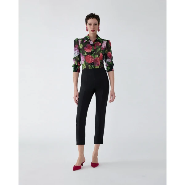 Carolina Herrera Hydrangea-Print Chiffon Blouse, view 2