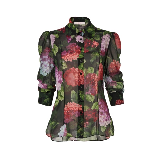 Carolina Herrera Hydrangea-Print Chiffon Blouse