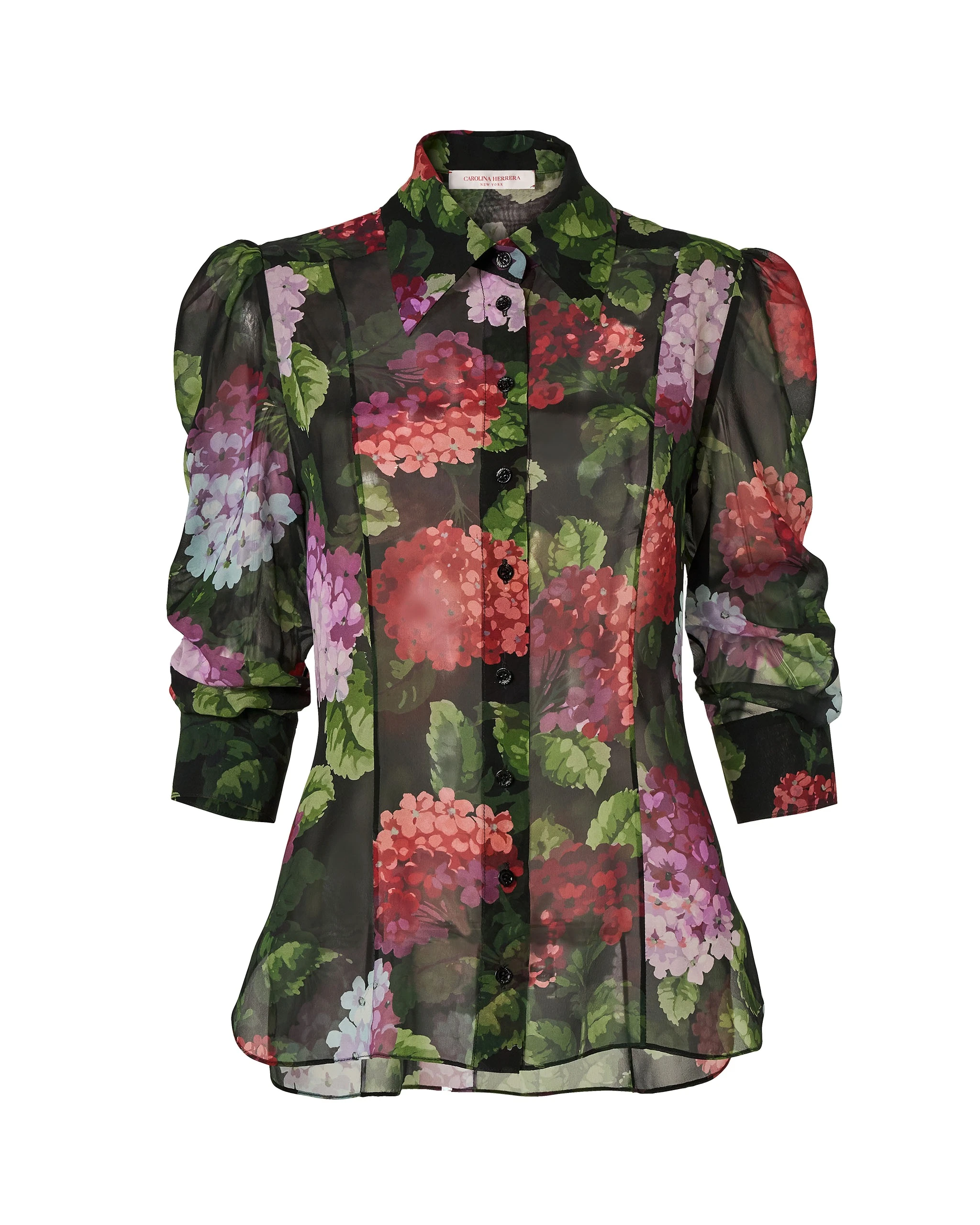 Carolina Herrera Hydrangea-Print Chiffon Blouse | Tops | Coveti Carolina Herrera Hydrangea-Print Chiffon Blouse