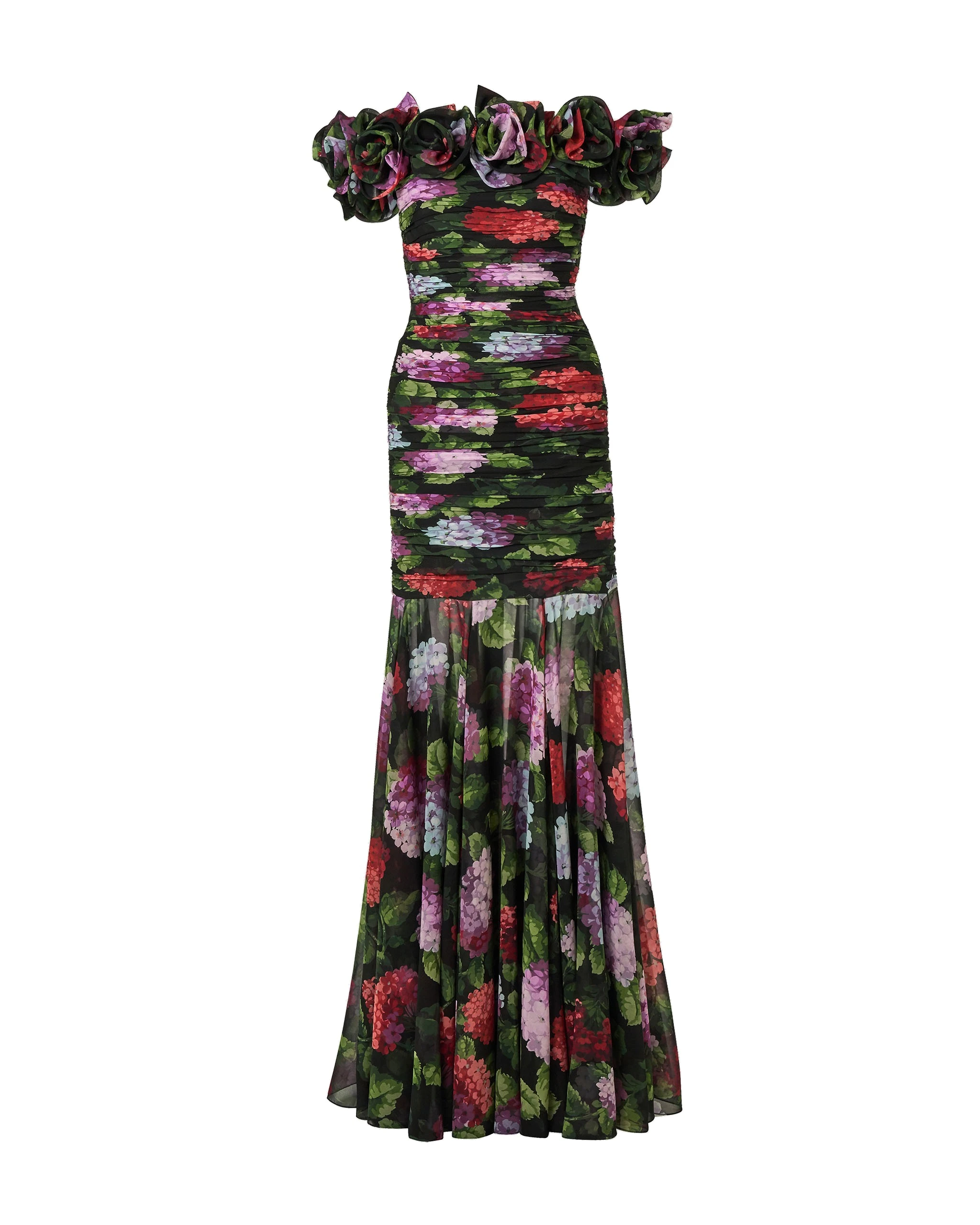 Carolina Herrera Hydrangea-Print Chiffon Off-Shoulder Gown | Dresses | Coveti Carolina Herrera Hydrangea-Print Chiffon Off-Shoulder Gown