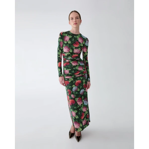 Carolina Herrera Hydrangea-Print Jersey Ruched Dress, view 4