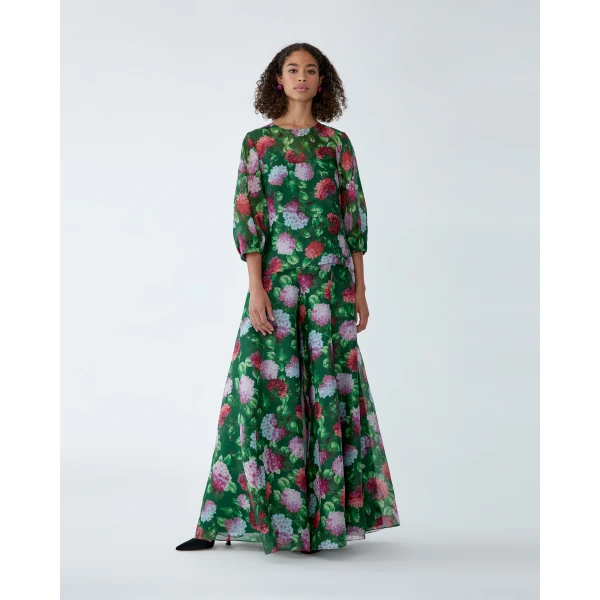 Carolina Herrera Hydrangea-Print Organza Iris Pants, view 2
