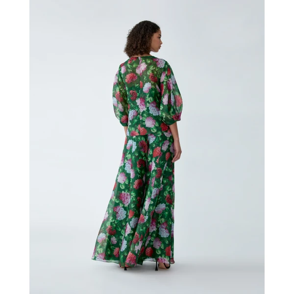 Carolina Herrera Hydrangea-Print Organza Iris Pants, view 3