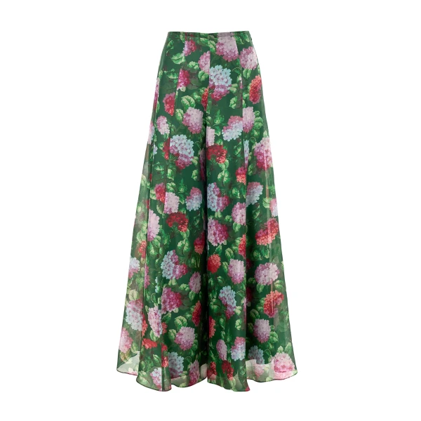 Hydrangea-Print Organza Iris Pants