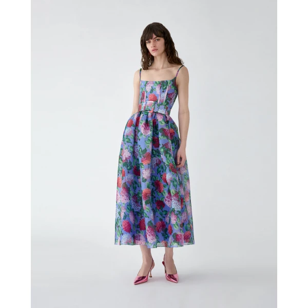 Carolina Herrera Hydrangea-Print Organza Midi Dress, view 2