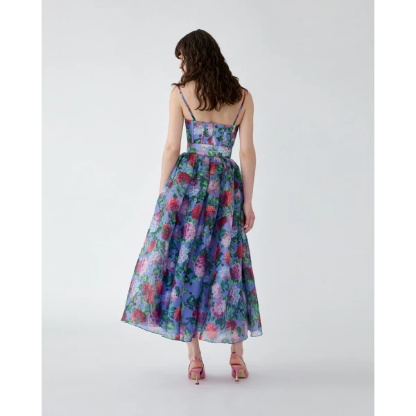 Carolina Herrera Hydrangea-Print Organza Midi Dress, view 3