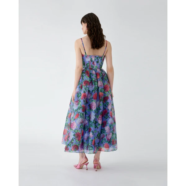 Carolina Herrera Hydrangea-Print Organza Midi Dress, view 6