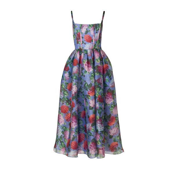 Carolina Herrera Hydrangea-Print Organza Midi Dress
