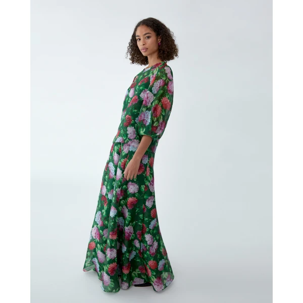 Carolina Herrera Hydrangea-Print Organza Puff-Sleeve Top, view 4