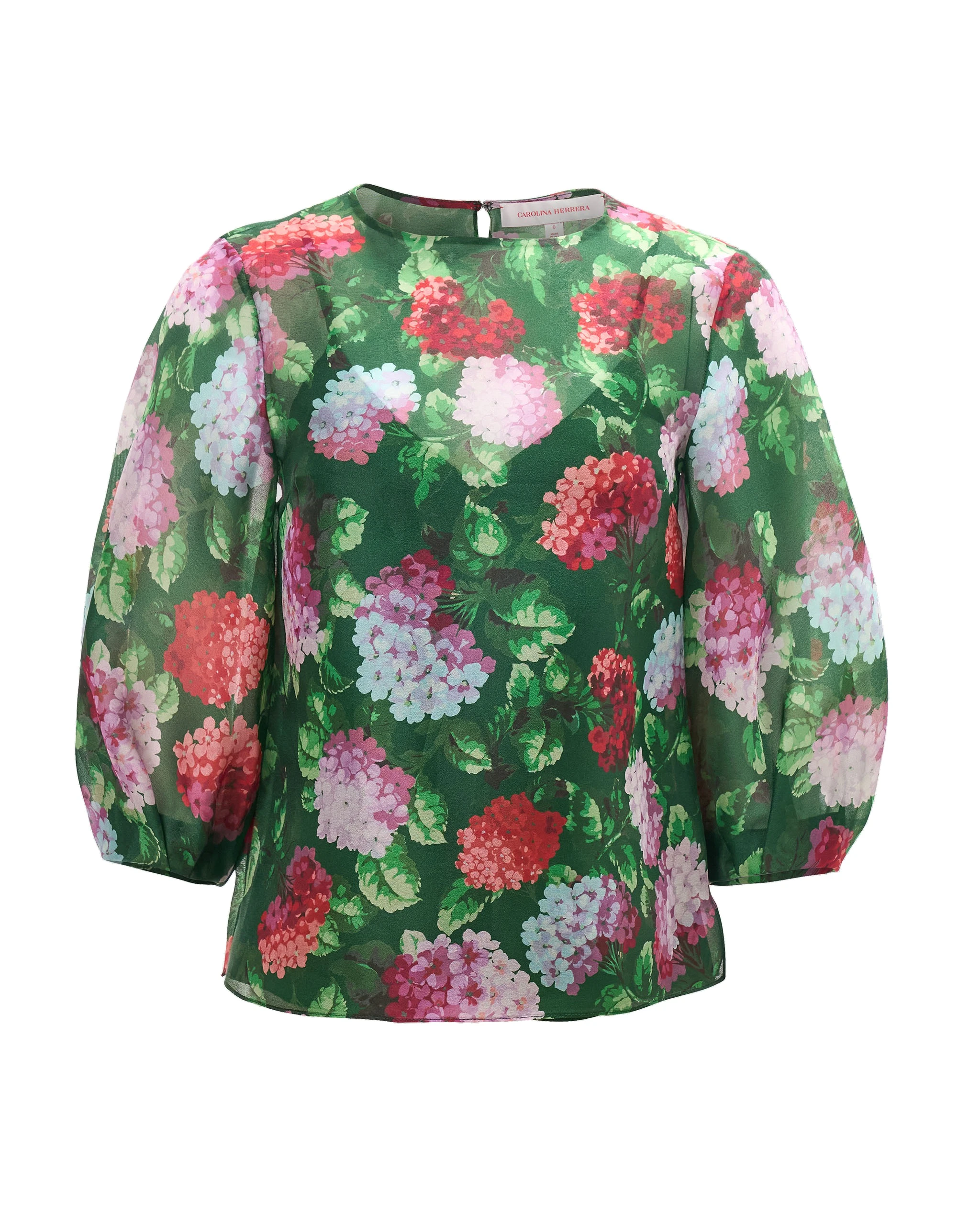 Carolina Herrera Hydrangea-Print Organza Puff-Sleeve Top | Tops | Coveti Carolina Herrera Hydrangea-Print Organza Puff-Sleeve Top
