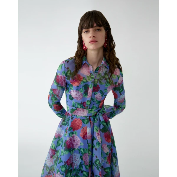 Carolina Herrera Hydrangea-Print Organza Trench Dress, view 3