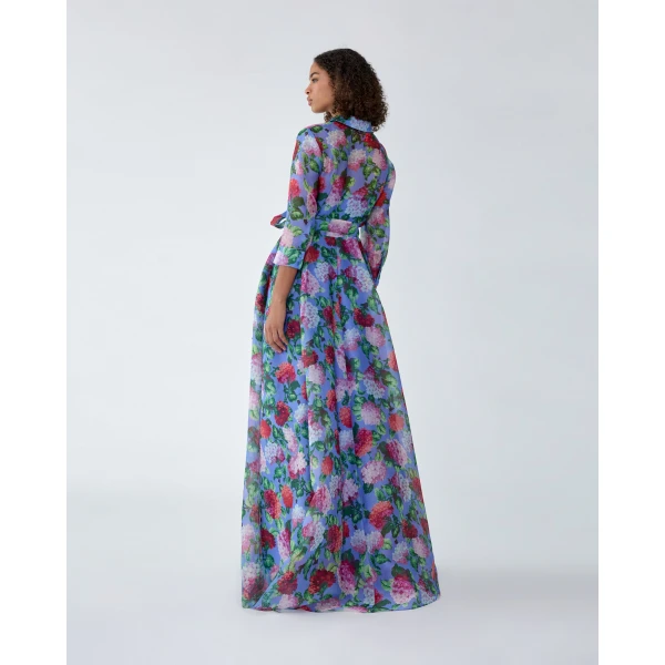 Carolina Herrera Hydrangea-Print Organza Trench Gown, view 3