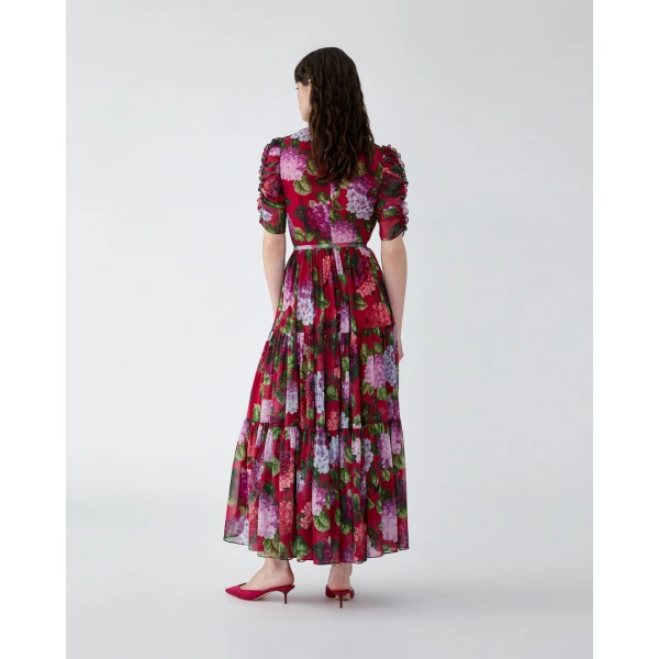 Carolina Herrera Hydrangea-Print Tiered Chiffon Dress, view 3