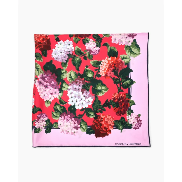 Carolina Herrera Hydrangea Silk Twill Scarf in Cloudy Blue Mult, view 3
