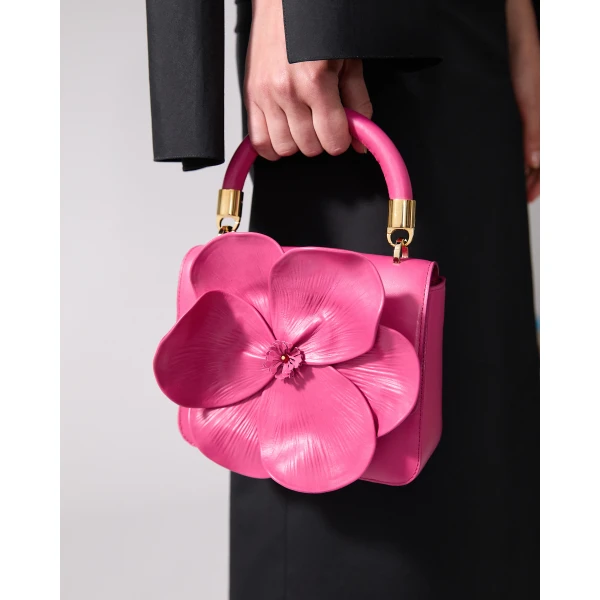 Carolina Herrera Initials Insignia Flora Top Handle Medium Handbag in Framboise, view 2