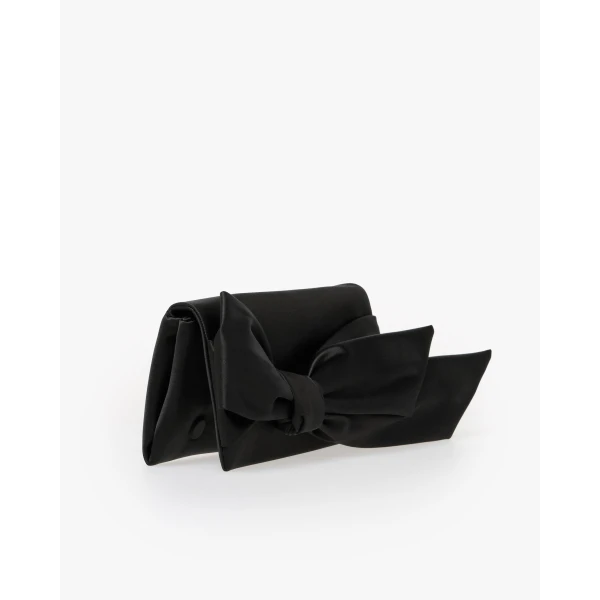 Carolina Herrera Karlita Satin Clutch with Bow in Black, view 3