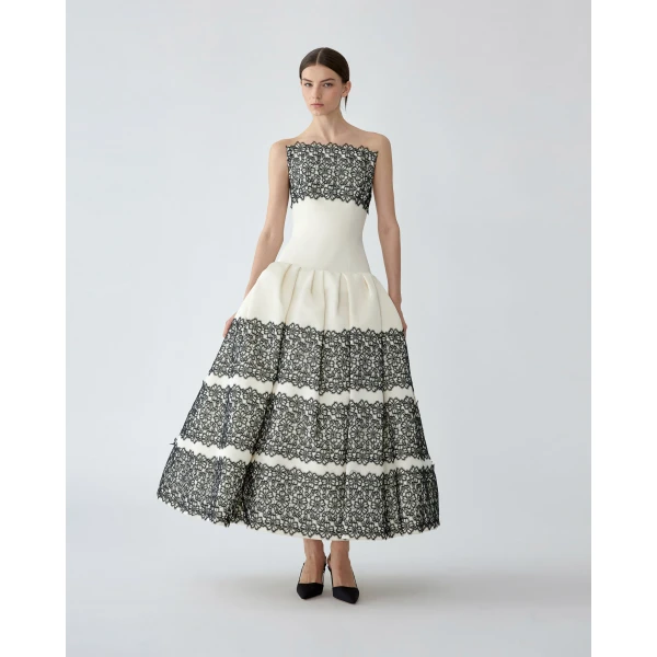 Carolina Herrera Lace-Trimmed Strapless Gown in Ceramic, view 2