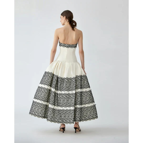 Carolina Herrera Lace-Trimmed Strapless Gown in Ceramic, view 3