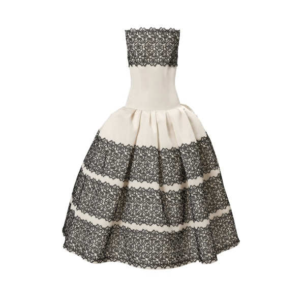Carolina Herrera Lace-Trimmed Strapless Gown in Ceramic