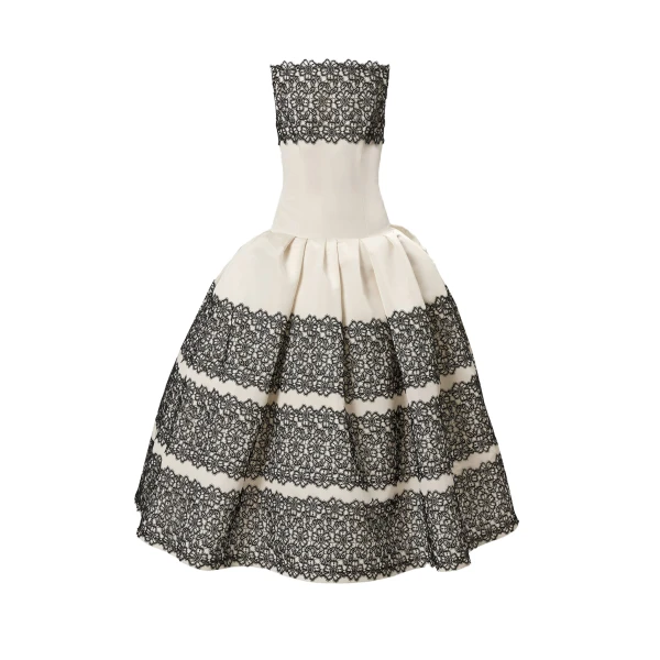 Lace-Trimmed Strapless Gown in Ceramic