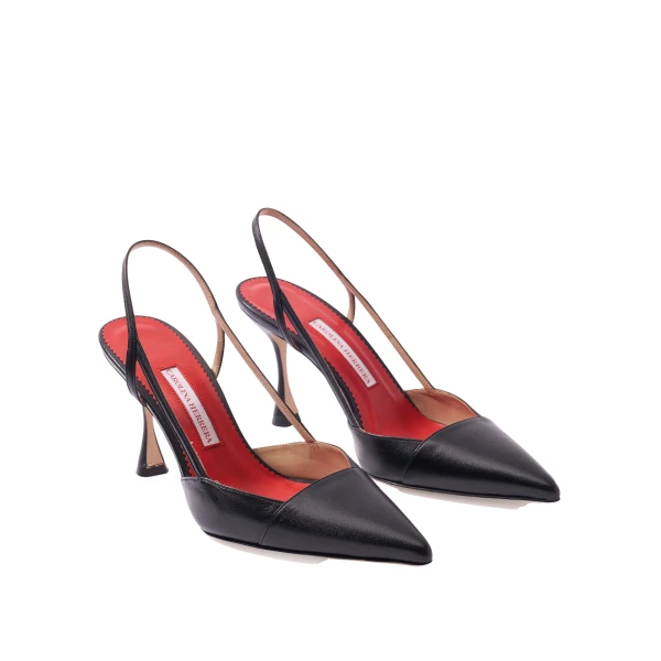 Leather Slingback Heels in Black