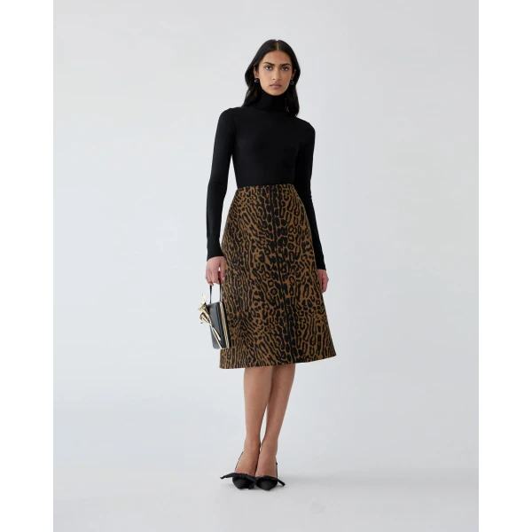 Carolina Herrera Leopard Jacquard A-Line Skirt, view 2