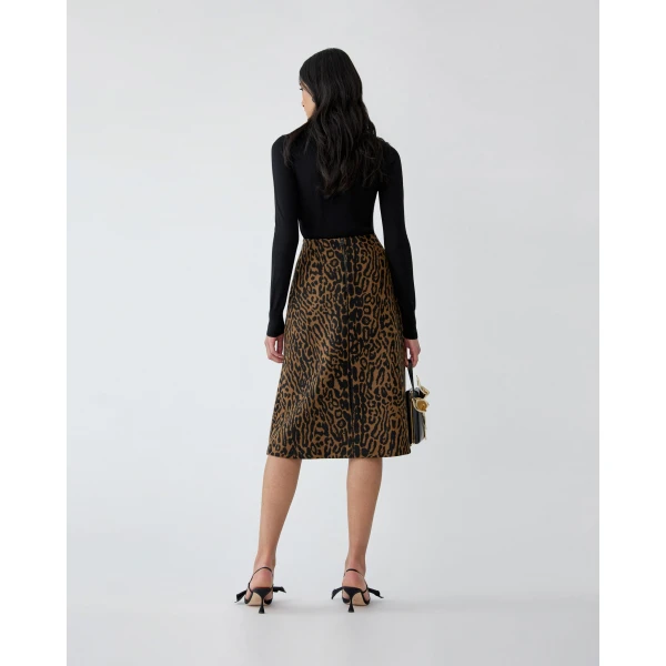 Carolina Herrera Leopard Jacquard A-Line Skirt, view 3