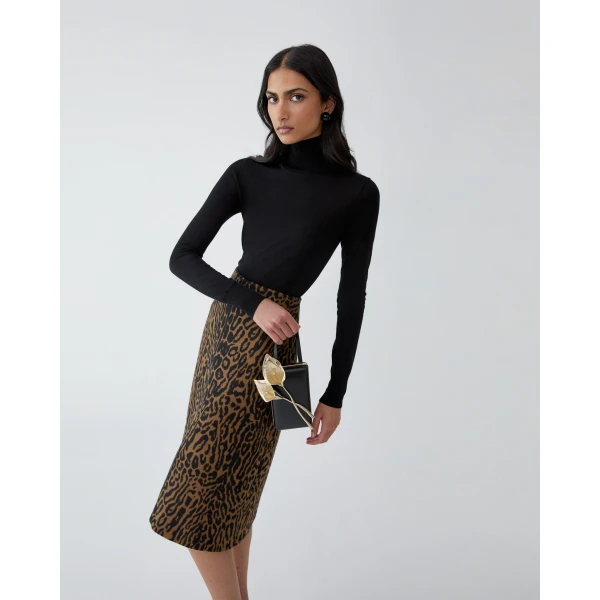 Carolina Herrera Leopard Jacquard A-Line Skirt, view 4