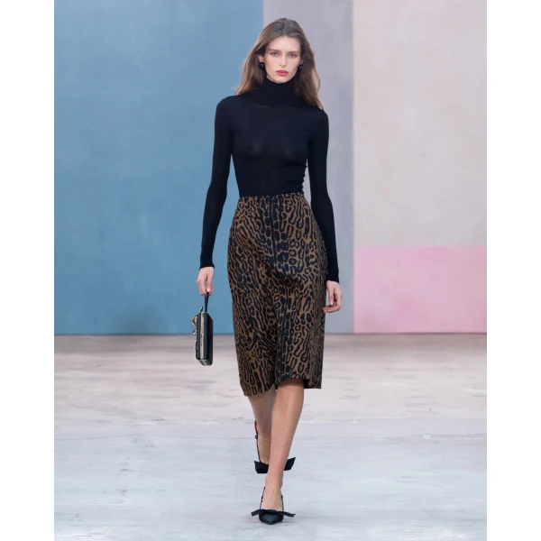 Carolina Herrera Leopard Jacquard A-Line Skirt, view 5