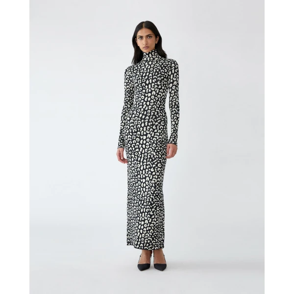Carolina Herrera Leopard-Patterned Jacquard Turtleneck Dress, view 2