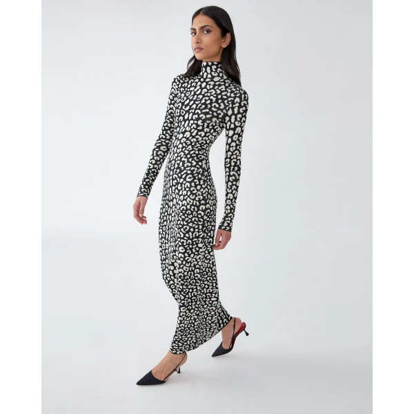 Carolina Herrera Leopard-Patterned Jacquard Turtleneck Dress, view 4