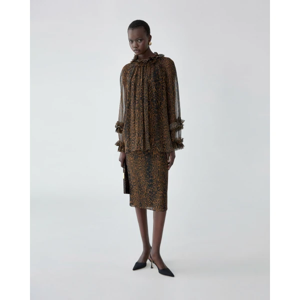 Carolina Herrera Leopard Print Chiffon Skirt, view 4