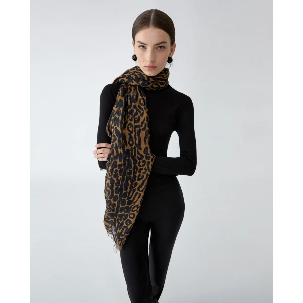 Carolina Herrera Leopard Print Modal-Cashmere Scarf, view 3