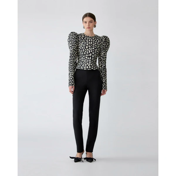 Carolina Herrera Leopard Spot Jacquard Puff-Sleeve Jacket, view 2
