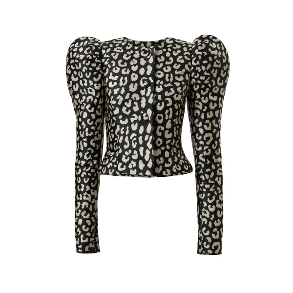 Carolina Herrera Leopard Spot Jacquard Puff-Sleeve Jacket