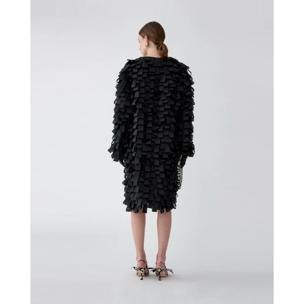 Carolina Herrera Loop-Embroidered Organza Coat in Black, view 3