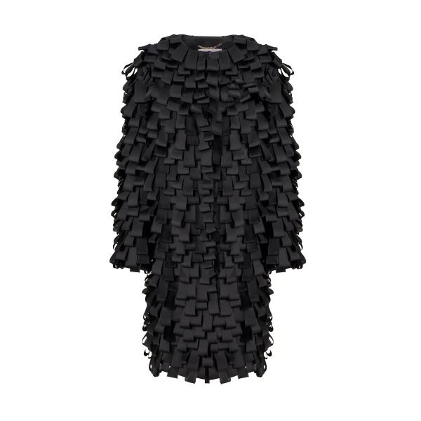 Carolina Herrera Loop-Embroidered Organza Coat in Black