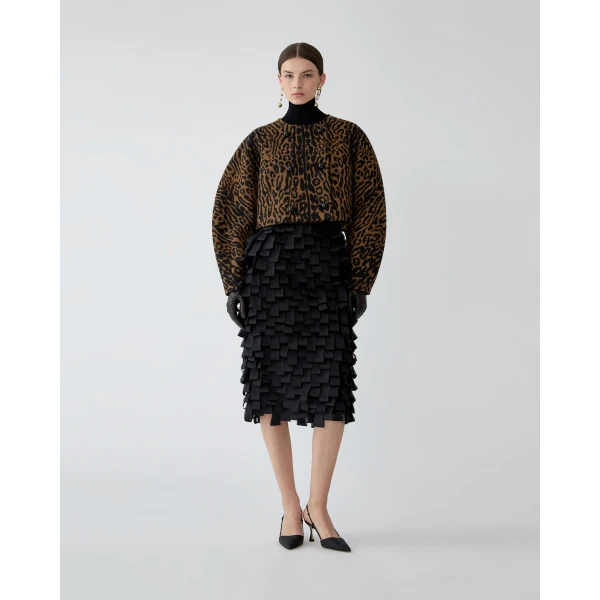 Carolina Herrera Loop-Embroidered Organza Pencil Skirt in Black, view 2